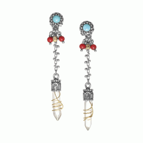 Серьги из амазонита, глины, коралла, жемчуга, яшмы и бирюзы LOUVE 12-62691