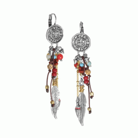 Серьги из амазонита, глины, коралла, жемчуга, яшмы и бирюзы LOUVE 12-62694