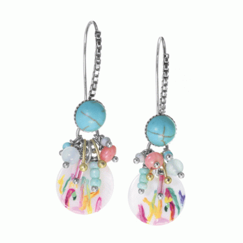 Серьги из ангелита, коралла, нефрита и раковины FLORIDA 12-62705