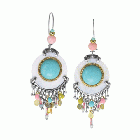 Серьги из ангелита, коралла, нефрита и раковины FLORIDA 12-62707