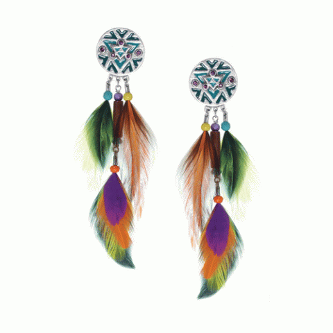 Серьги из тигрового глаза, дерева Сибукао, говлита, перьев и Swarovski KIMYA 12-62720