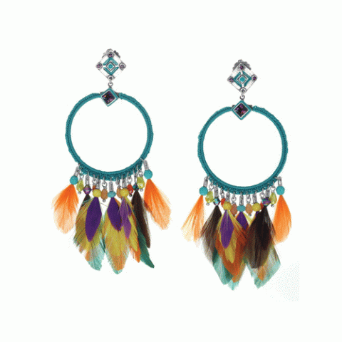 Серьги из тигрового глаза, дерева Сибукао, говлита, перьев и Swarovski KIMYA 12-62721
