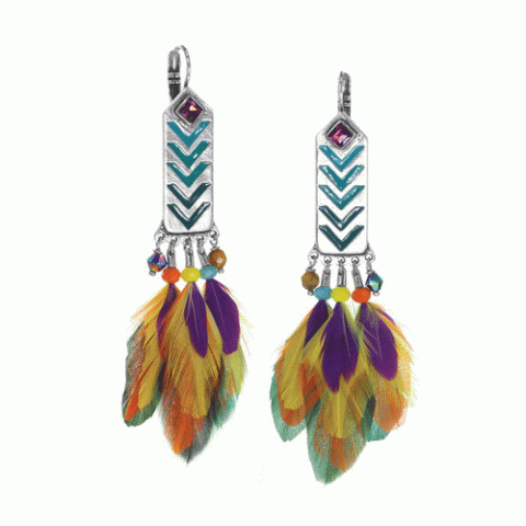 Серьги из тигрового глаза, дерева Сибукао, говлита, перьев и Swarovski KIMYA 12-62722