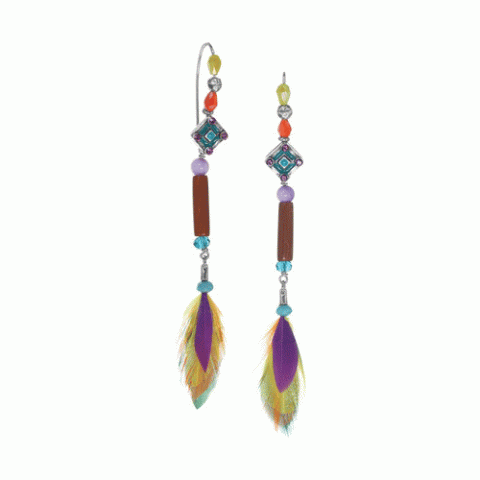 Серьги из тигрового глаза, дерева Сибукао, говлита, перьев и Swarovski KIMYA 12-62726