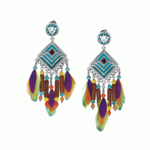 Серьги из тигрового глаза, дерева Сибукао, говлита, перьев и Swarovski KIMYA 12-62728