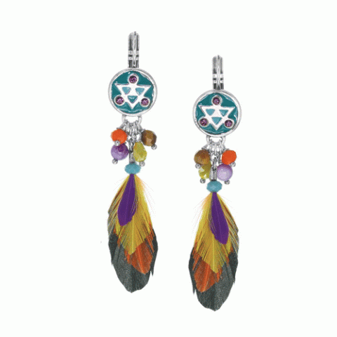 Серьги из тигрового глаза, дерева Сибукао, говлита, перьев и Swarovski KIMYA 12-62731