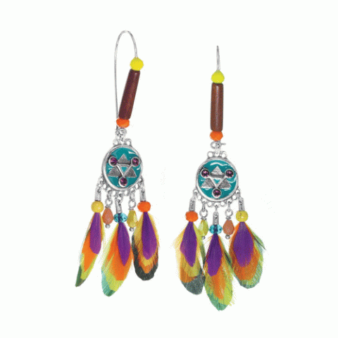 Серьги из тигрового глаза, дерева Сибукао, говлита, перьев и Swarovski KIMYA 12-62732