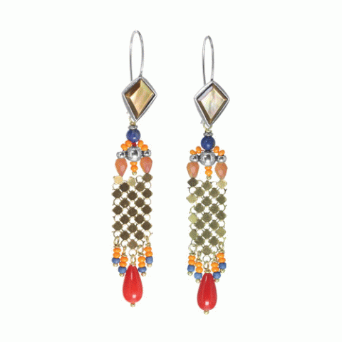 Серьги из агата, коралла, перламутра и ляписа лазури ORLANE 12-62787