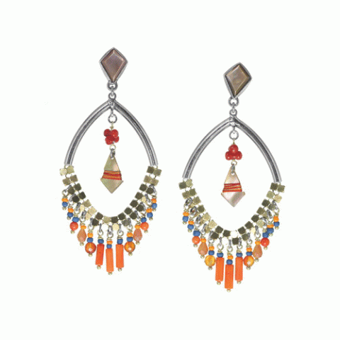 Серьги из агата, коралла, перламутра и ляписа лазури ORLANE 12-62789