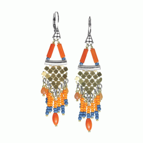 Серьги из агата, коралла, перламутра и ляписа лазури ORLANE 12-62794