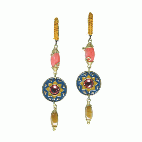 Серьги из янтаря, коралла, яшмы, кианита и Swarovski JASMINE 12-62810