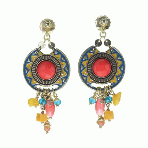 Серьги из янтаря, коралла, яшмы, кианита и Swarovski JASMINE 12-62812