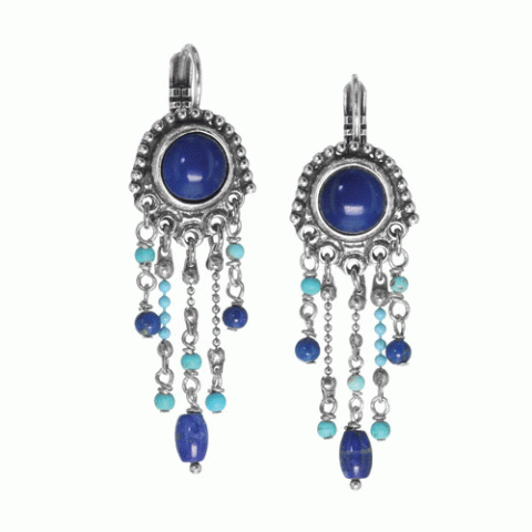 Серьги из агата, хрустальных бусин, ляписа и нефрита IZIA 12-62826