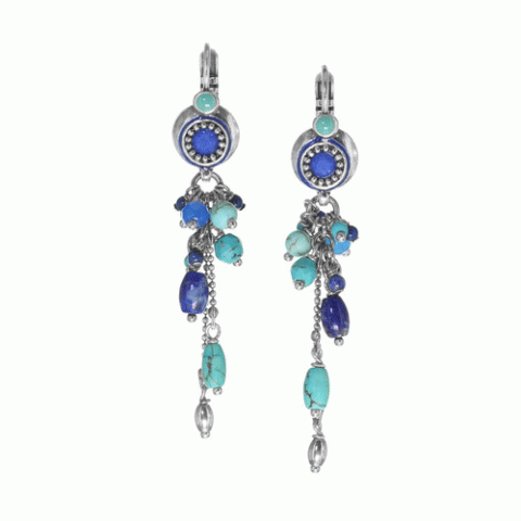 Серьги из агата, хрустальных бусин, ляписа и нефрита IZIA 12-62827