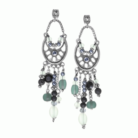 Серьги из лавы, хрустальных бусин, семян Тагуа и Swarovski AMY 12-62867