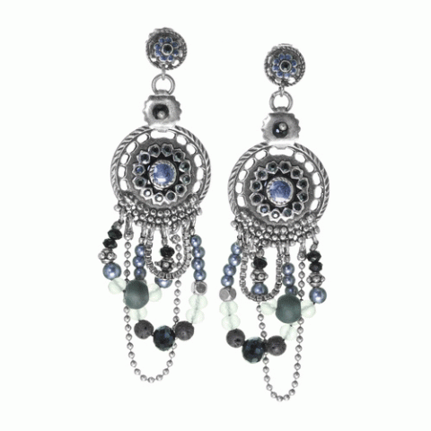 Серьги из лавы, хрустальных бусин, семян Тагуа и Swarovski AMY 12-62870