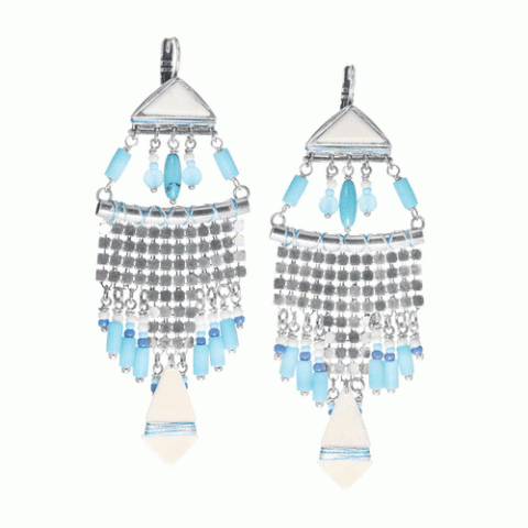 Серьги из ляписа лазури, коралла, ангелита и Семян Бури OCEANE 12-62880