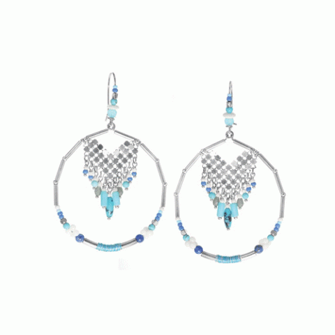 Серьги из ляписа лазури, коралла, ангелита и Семян Бури OCEANE 12-62882