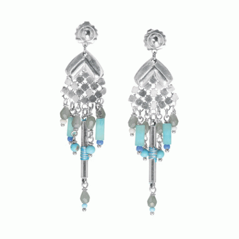 Серьги из ляписа лазури, коралла, ангелита и Семян Бури OCEANE 12-62886