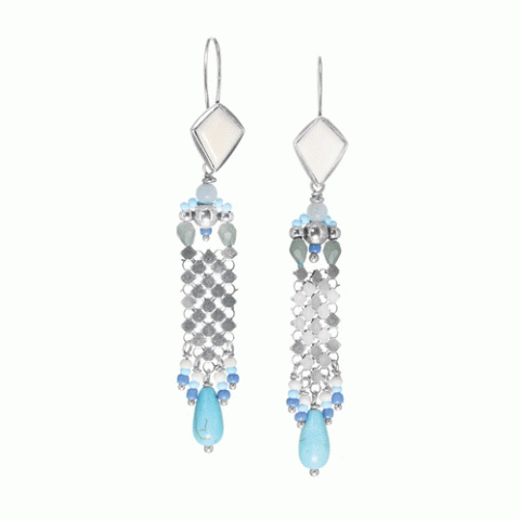 Серьги из ляписа лазури, коралла, ангелита и Семян Бури OCEANE 12-62887