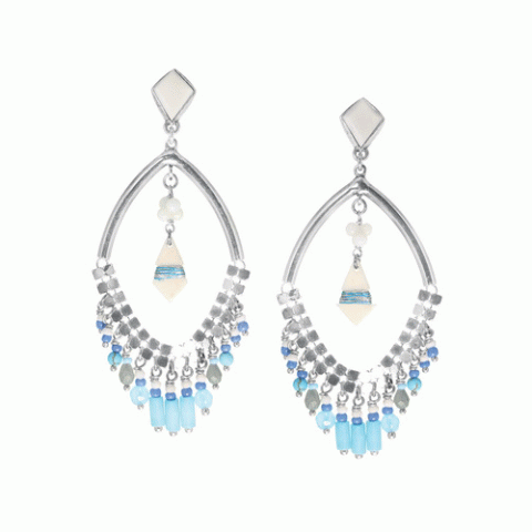 Серьги из ляписа лазури, коралла, ангелита и Семян Бури OCEANE 12-62889