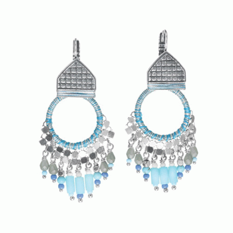 Серьги из ляписа лазури, коралла, ангелита и Семян Бури OCEANE 12-62890
