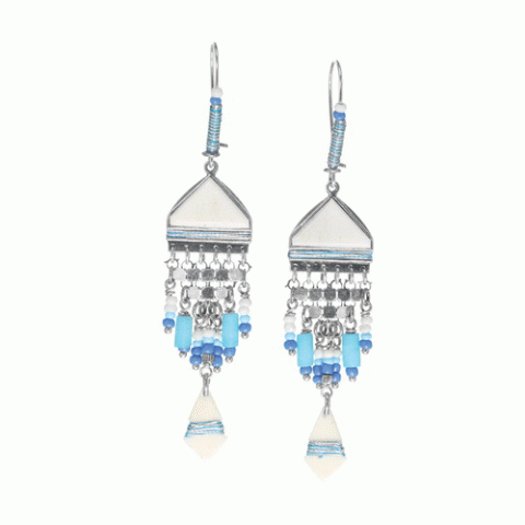Серьги из ляписа лазури, коралла, ангелита и Семян Бури OCEANE 12-62893