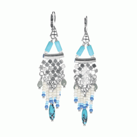 Серьги из ляписа лазури, коралла, ангелита и Семян Бури OCEANE 12-62894