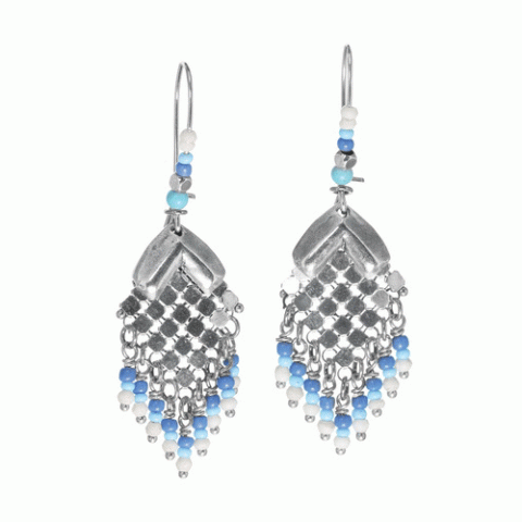 Серьги из ляписа лазури, коралла, ангелита и Семян Бури OCEANE 12-62896