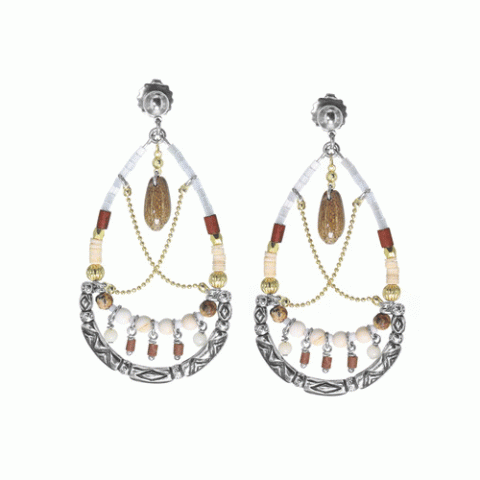 Серьги из коралла, говлита, яшмы, нефрита, змеевика и Swarovski CARLOTA 12-62902
