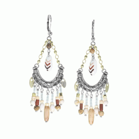 Серьги из коралла, говлита, яшмы, нефрита, змеевика и Swarovski CARLOTA 12-62904