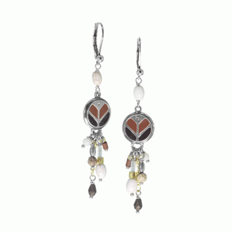Серьги из коралла, говлита, яшмы, нефрита, змеевика и Swarovski CARLOTA 12-62909