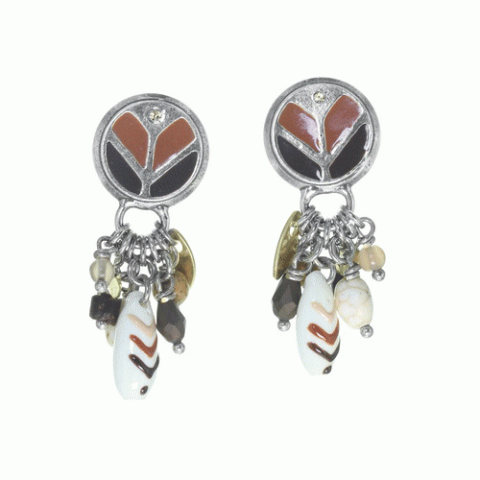 Серьги из коралла, говлита, яшмы, нефрита, змеевика и Swarovski CARLOTA 12-62910