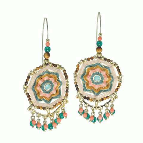 Серьги из тигрового глаза, малахита, коралла и Swarovski SUNNY 12-62921
