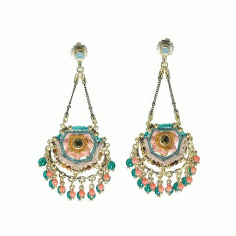 Серьги из тигрового глаза, малахита, коралла и Swarovski SUNNY 12-62923