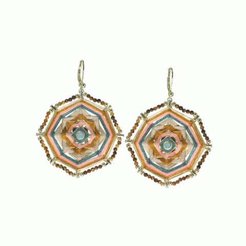 Серьги из тигрового глаза, малахита, коралла и Swarovski SUNNY 12-62924