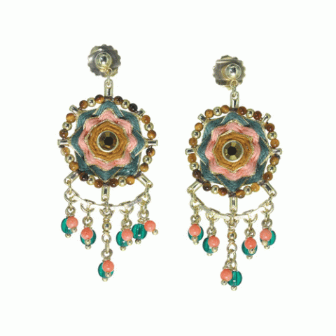 Серьги из тигрового глаза, малахита, коралла и Swarovski SUNNY 12-62925