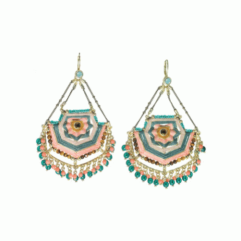 Серьги из тигрового глаза, малахита, коралла и Swarovski SUNNY 12-62926