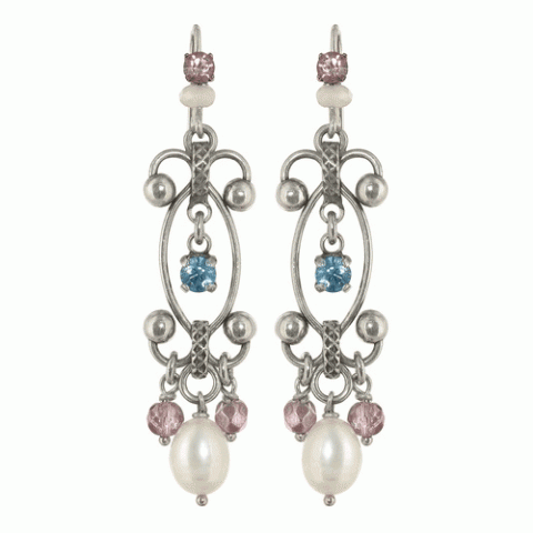 Серьги из жемчуга, аквамарина, кварца и халцедона ECLOSION 12--1669M
