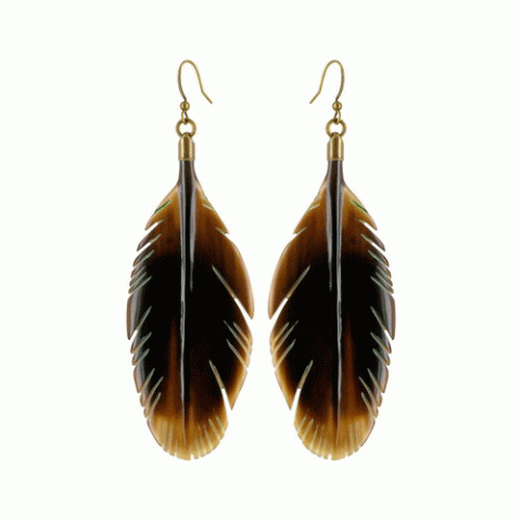 Серьги из сибукао и эбенового дерева BIRDY XL black horn feather ER