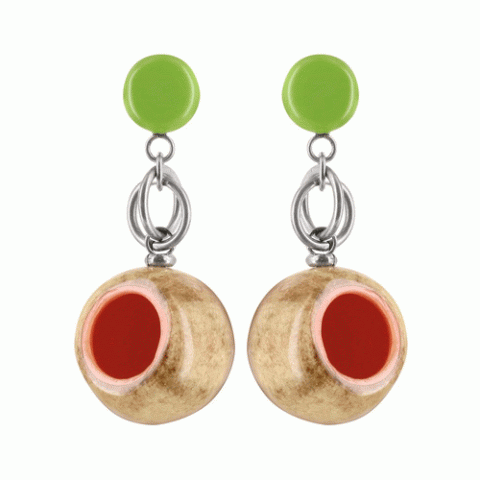 Серьги из нефрита, амазонита и коралла LES COCONS small red