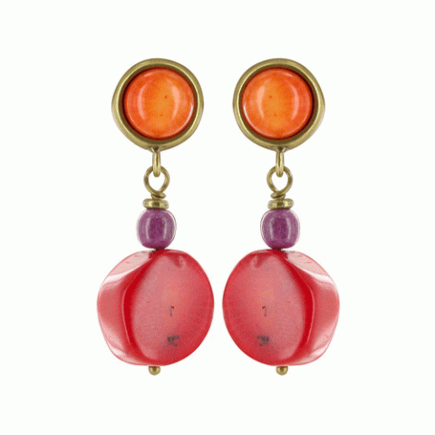 Серьги из золотого рога и коралла Talamanca red coral