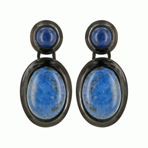 Серьги из ляписа и полированного рога Lapis 2 cabs