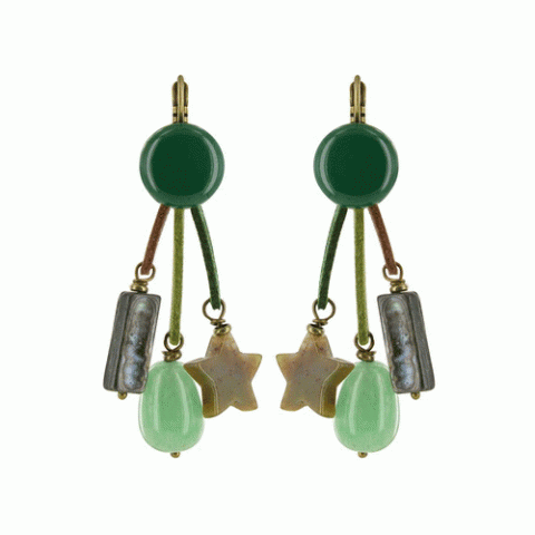 Серьги из амазонита, авантюрина, рутилита и нефрита Ever Green 3 dangles