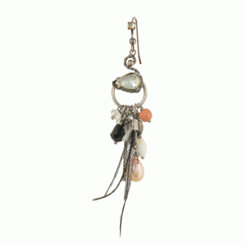 Серьги из оникса, жемчуга и перламутра NINA multidangles & feathers hooks