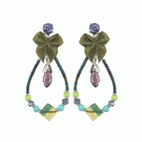 Серьги из нефрита и аметиста ALINOE drop & satin ribbon post ER