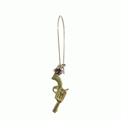 Серьги из розового перламутра и крашеного нефрита  MON SHERIFF XL hooks w/ a gun