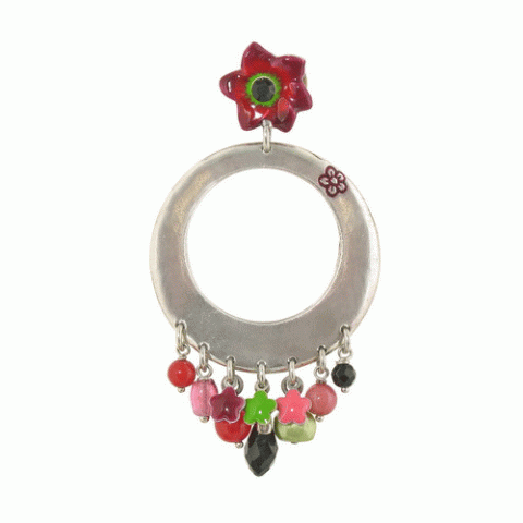 Серьги из коралла и розового перламутра JOLIE FLEUR "gipsy" post ER w/ flower top