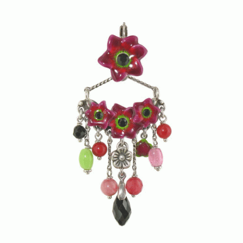 Серьги из коралла и розового перламутра JOLIE FLEUR 3 flowers multidangles french hooks