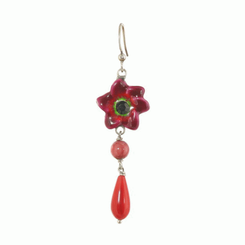 Серьги из коралла и розового перламутра JOLIE FLEUR flower & red drop hook ER